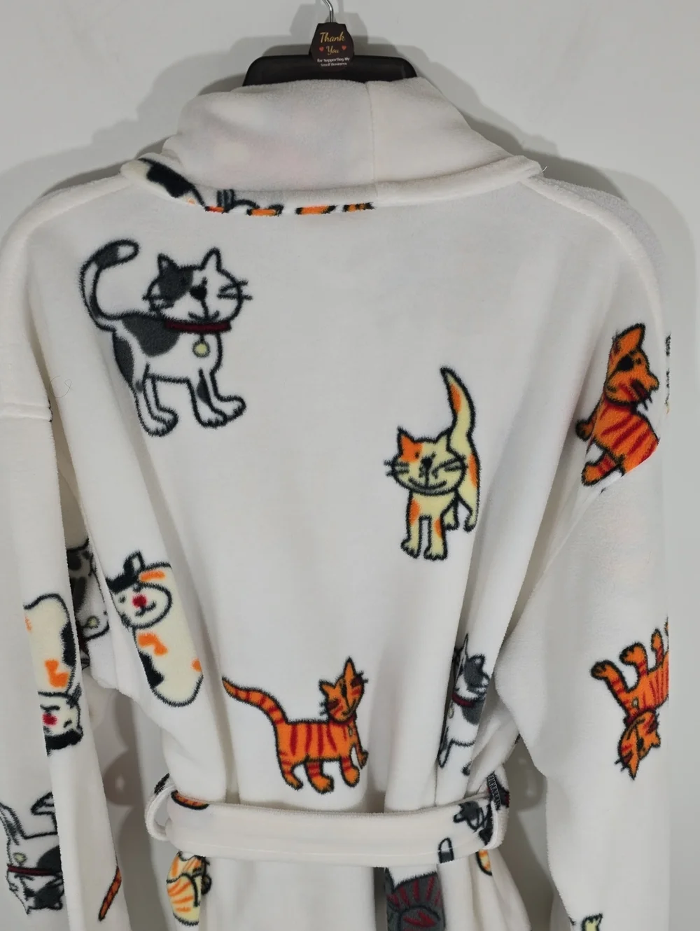 {Aegan Apparel} Soft Cat Print Fleece Robe White - ONE SIZE